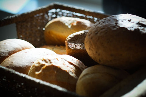 Bondgate bakery sandwich breads and rolls in a wooden basket